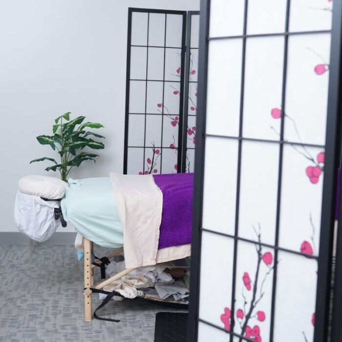 view of foundations san francisco holistic massage therapy room and massage bed